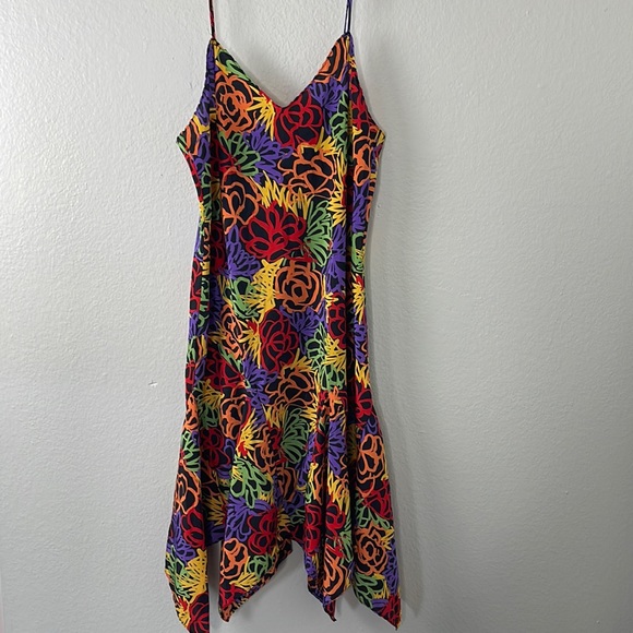 Vintage Dresses & Skirts - Vintage 80s Papillon by Paula Carbone Floral Handkerchief Slip Dress